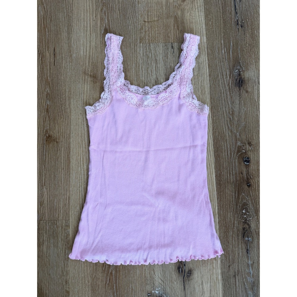 VTG Nordstrom Y2K Coquette Balletcore Babydoll Lace Trim Ribbed Camisole S Pink
